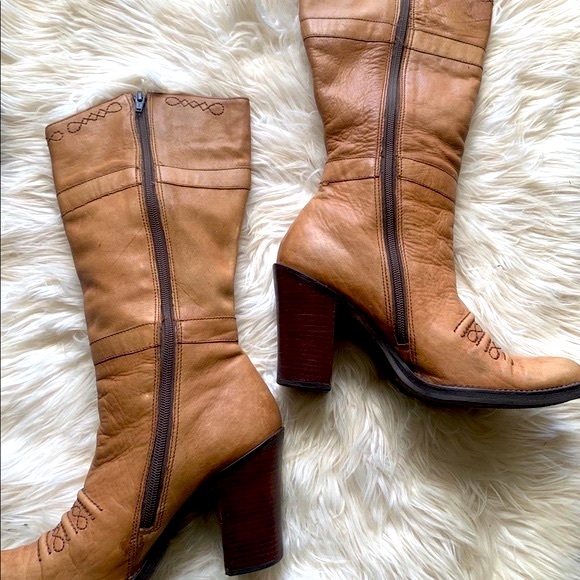 ZODIAC Deadstock Platform Tan Leather Brazil Boots VTG - Picture 7 of 10